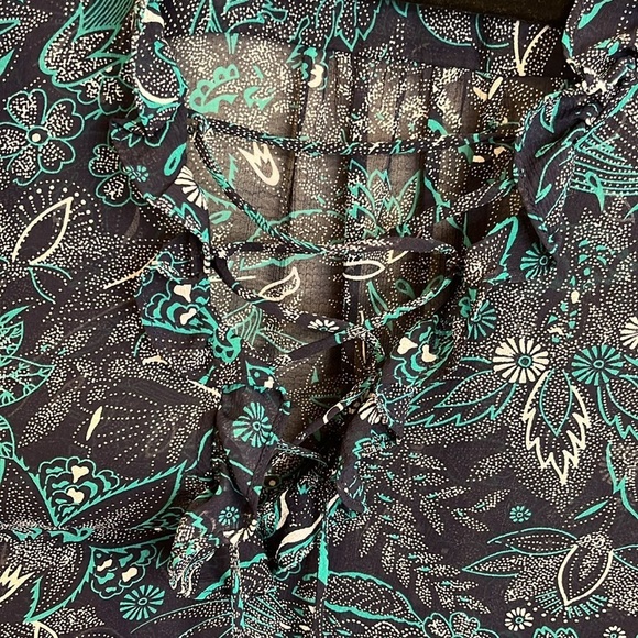 Anthropologie Flowy Teal and Navy Floral Patterned Haida Peasant Blouse NWOT - Picture 8 of 9